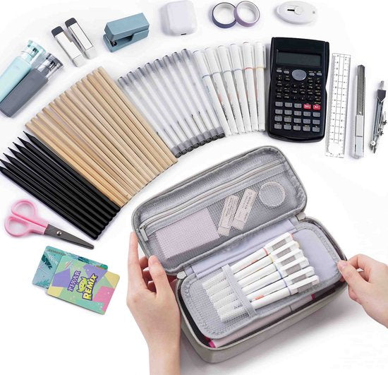 Diydash Trousse à crayons - Trousse à crayons - Trousse scolaire - Grande trousse - Fournitures scolaires - Trousse Scolaire - Pour filles, garçons et adultes - Gris