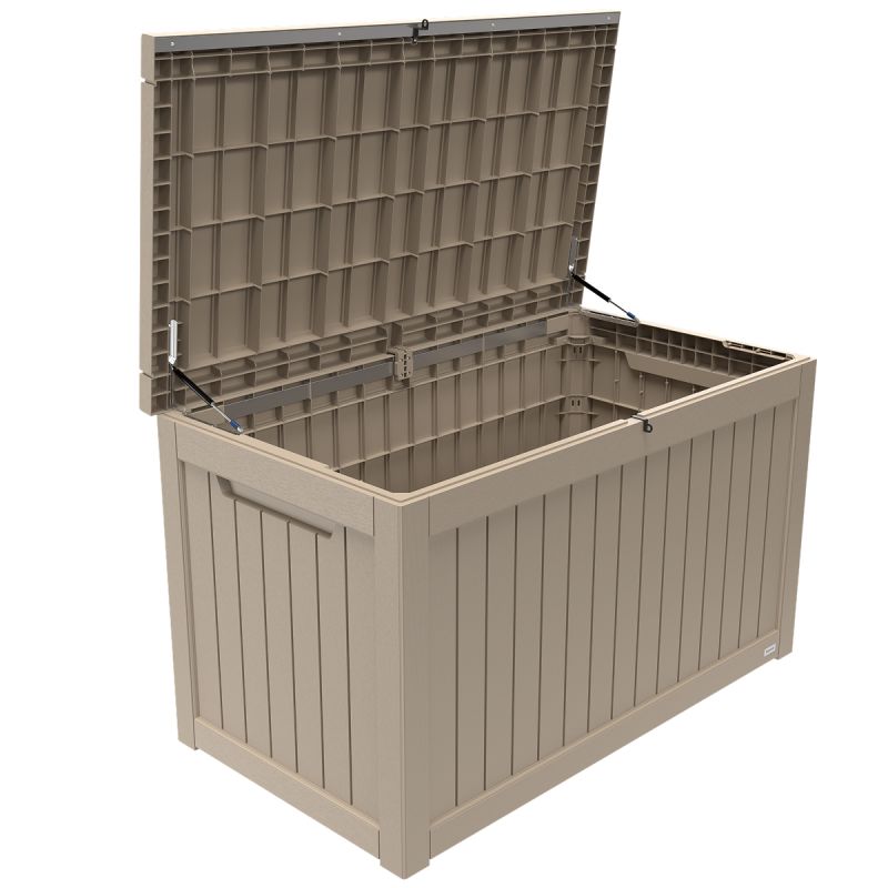 LifeGoods Boîte à coussins XL - 870L - Plastique aspect bois - Gris - Très grande taille