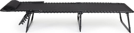 909 OUTDOOR Chaise longue pliable - Chaise longue avec coussin et dossier réglable - Chaise de jardin noire pour le jardin et la terrasse - Chaise de relaxation jusqu'à 110 kg max - 189 x 59 x 30 cm