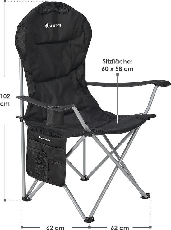 Chaise de camping / Chaise pliante Lido - Noir - Sac de rangement inclus