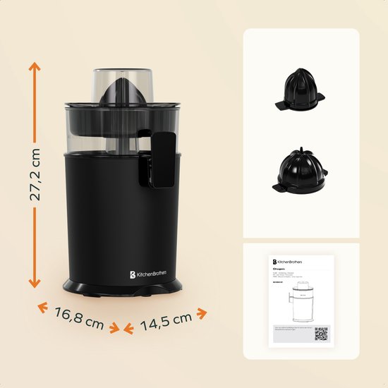 KitchenBrothers Presse-agrumes - Manuel - Avec bec - 0.5L - Noir