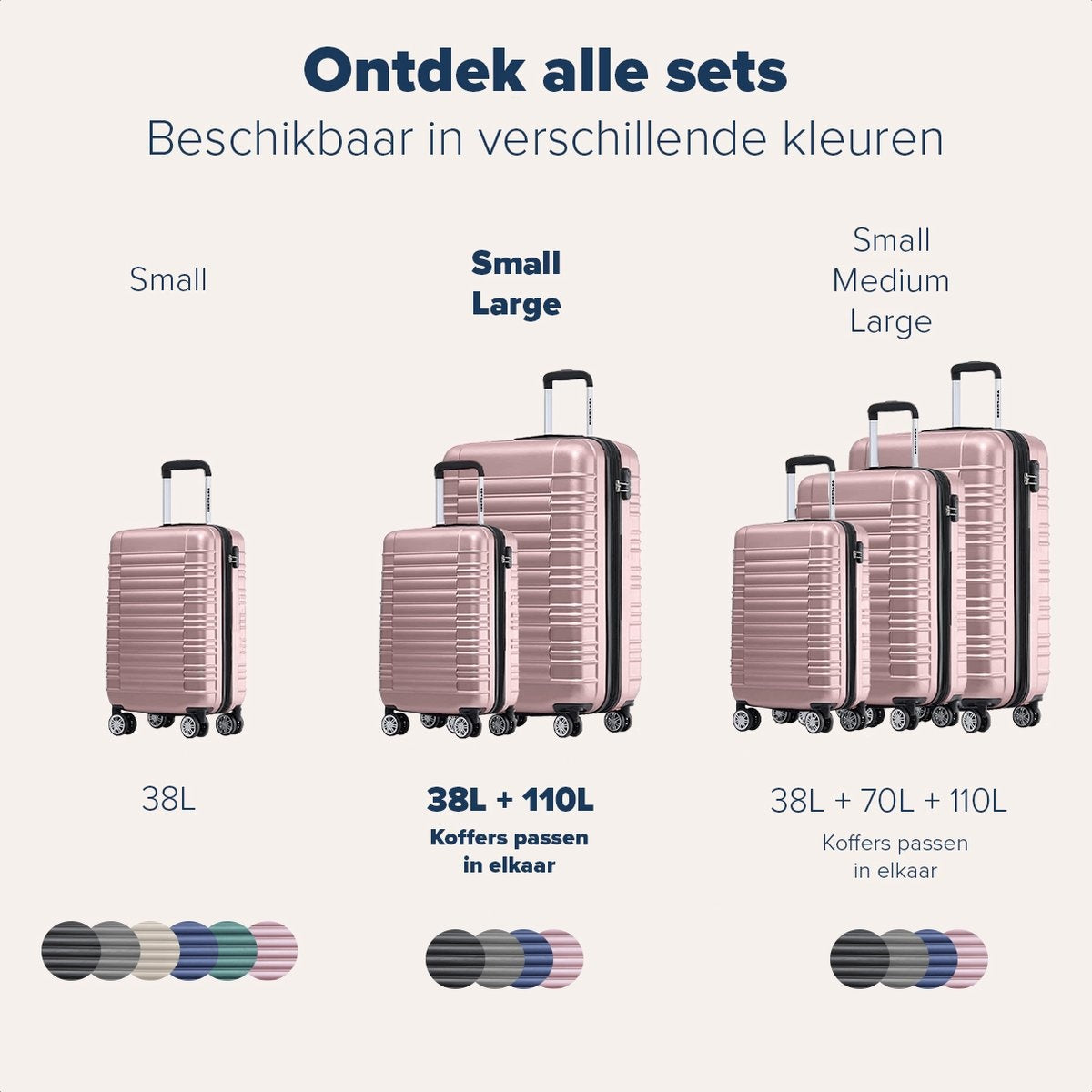 TRVLMORE Set de valises - 2 pièces - 38L (bagage à main) + 110L - Rose Gold