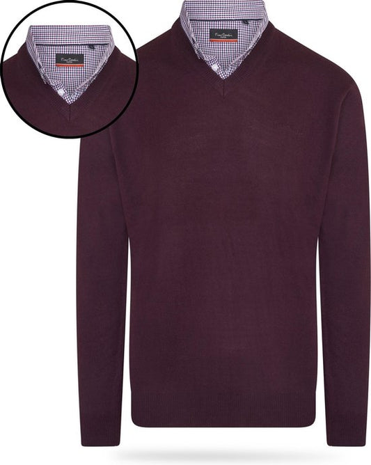Pierre Cardin - Chandails Hommes Pull Mock - Rouge - Taille XL