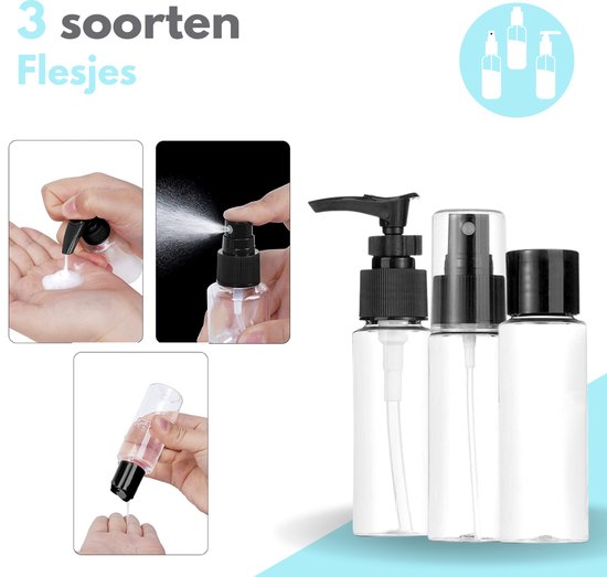 VAIVE Travel Bottles Hand Luggage 9-Piece - Accessoires de voyage - Bouteilles de voyage - Pots cosmétiques - Bouteilles de voyage - Emballage de voyage - Set de voyage