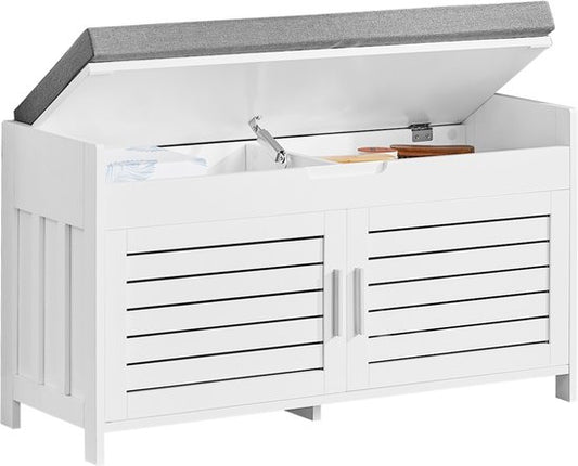 SoBuy FSR102-W Meuble de rangement - Meuble à chaussures blanc avec banc et 2 portes