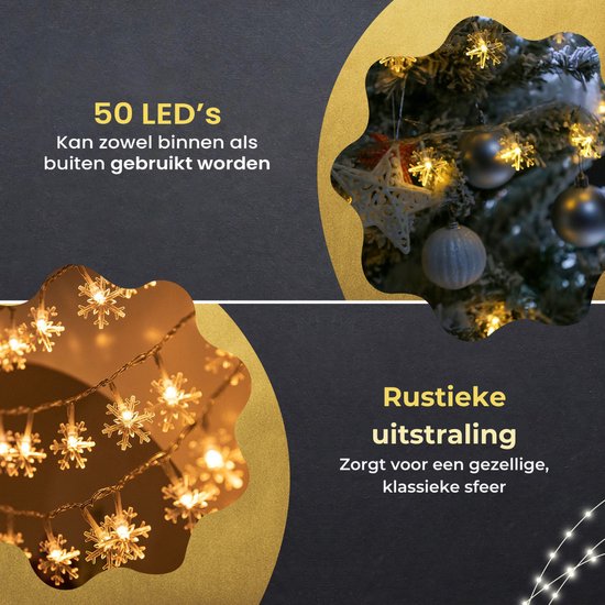 Giftmas Rideau lumineux LED Flocons de neige - Lumières de Noël d'intérieur - Lumières de Noël à piles - Guirlande lumineuse de Noël - 50 LED - 6m - Décoration de Noël - Guirlande lumineuse de Noël - Décoration de Noël