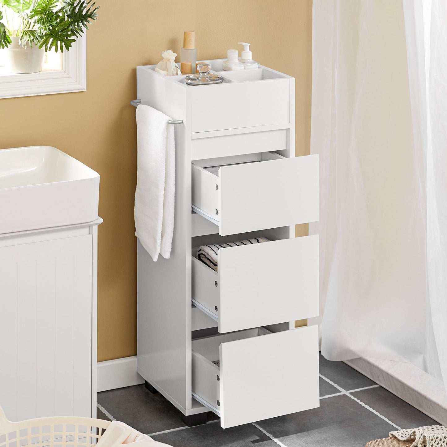 SoBuy Armoire de toilette - 3 Tiroirs - 4 Compartiments - Blanc