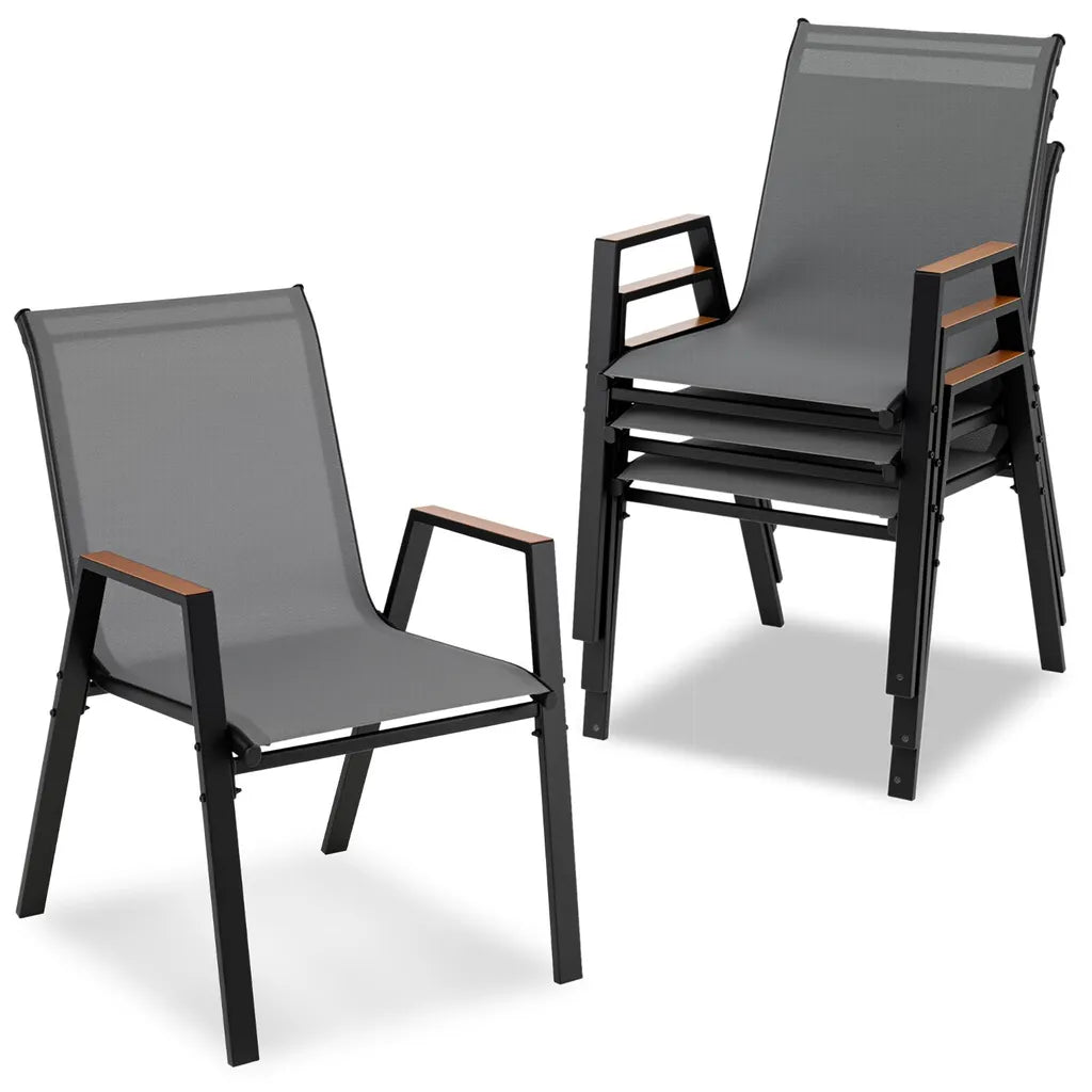 Ensemble de 4 chaises de jardin empilables Coast – Chaises de balcon avec accoudoirs 56 x 66 x 88 cm – Gris
