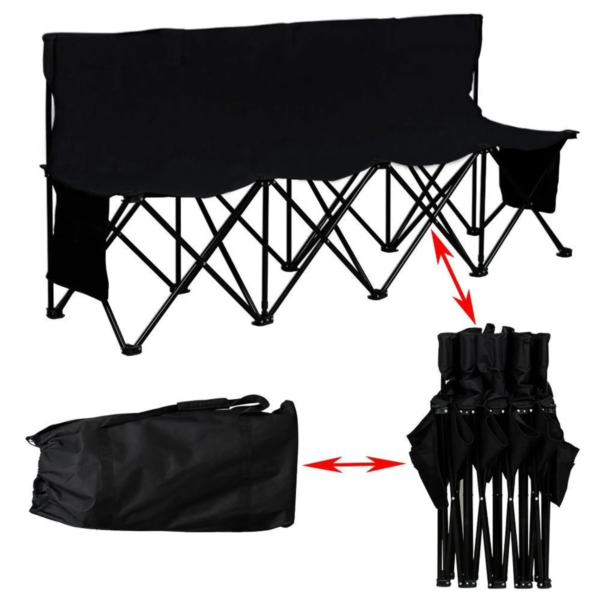 Yaheetech Banc de camping pliable pour 4 personnes - 184 x 49 x 82,5 cm - équipé d'un tissu 600D Oxford et d'un sac de transport et de 2 compartiments de rangement - pour le camping et les tournois sportifs - métal noir