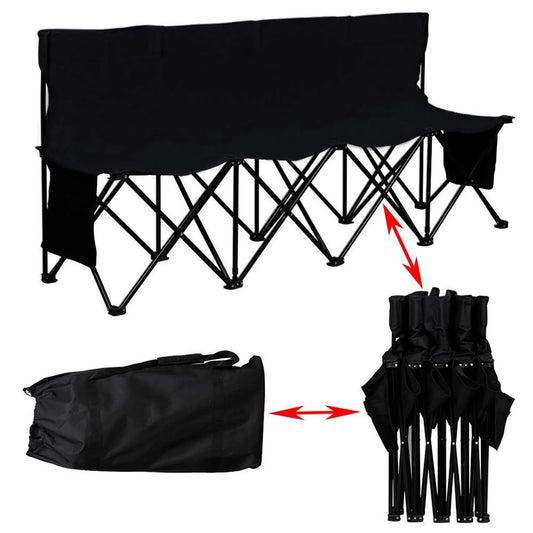 Yaheetech Banc de camping pliable pour 4 personnes - 184 x 49 x 82,5 cm - équipé d'un tissu 600D Oxford et d'un sac de transport et de 2 compartiments de rangement - pour le camping et les tournois sportifs - métal noir