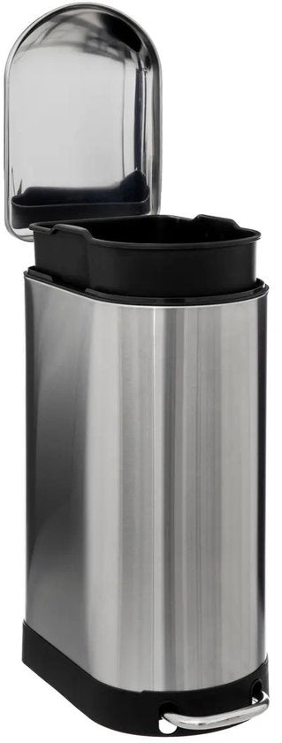 5Five Poubelle à pédale Ariane - argent - acier inoxydable - 30 litres - 42 x 25 x 62 cm - cuisine