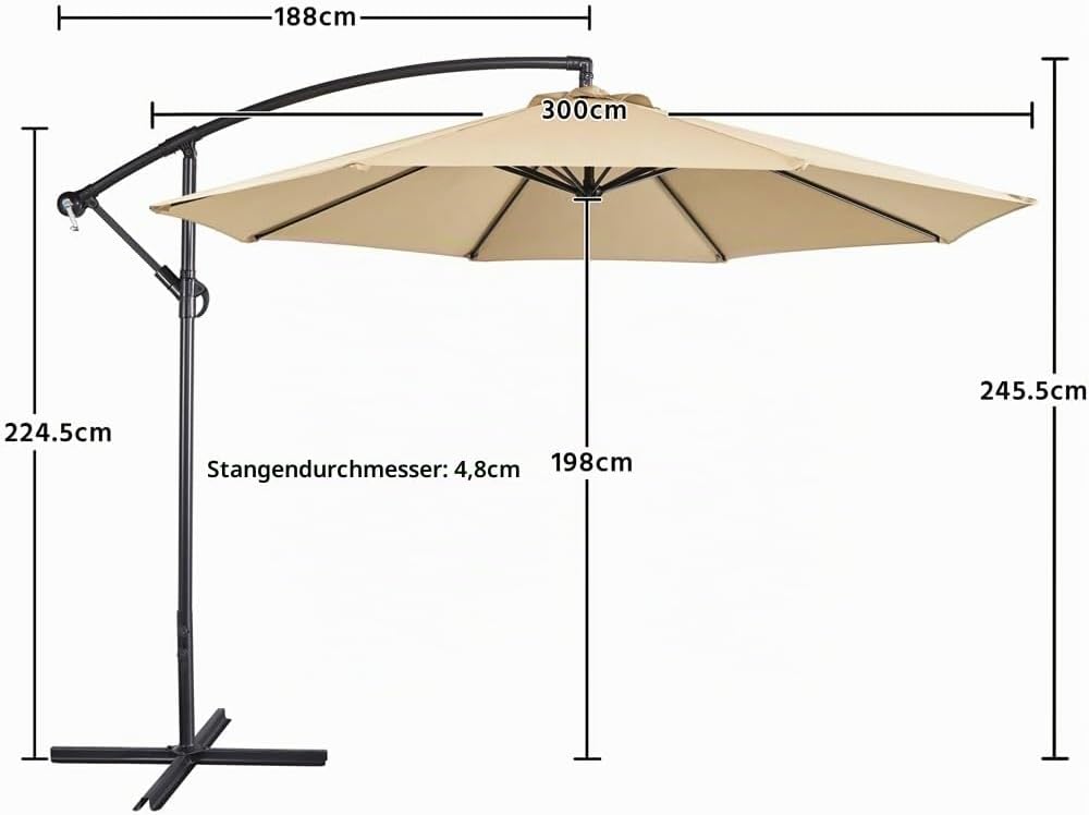 Parasol suspendu Yaheetech 300 cm - Octogonal - Polyester - Avec balancier et pied en croix