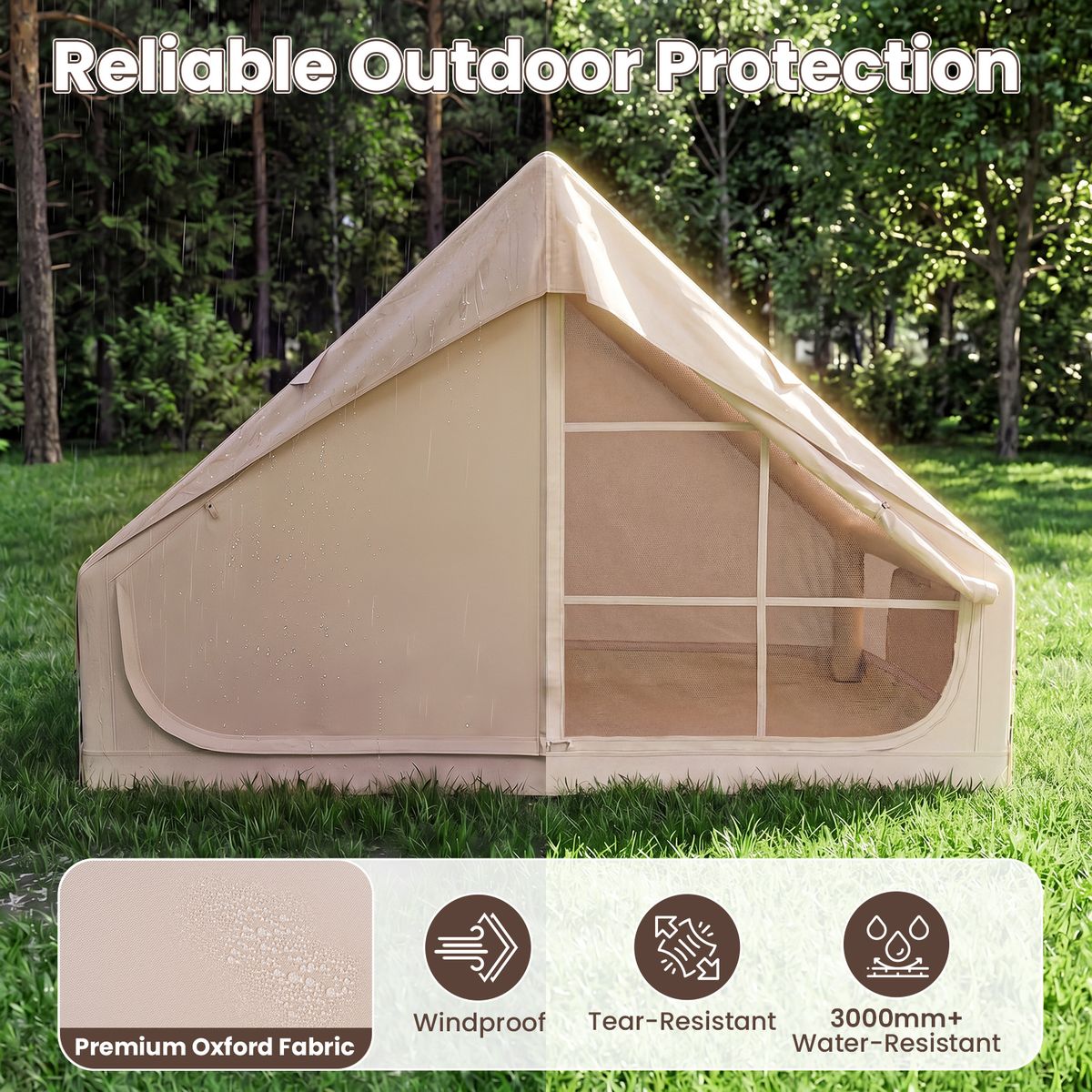 Tente de camping gonflable Coast - 4 personnes - 2 portes et lucarne - kaki - 295 x 205 x 200 cm