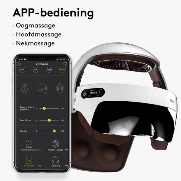 Appareil de massage électrique pour la tête Breo iDream5s - Blanc - Massage des yeux et de la nuque avec fonction chauffante