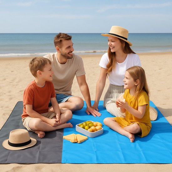 Tapis de plage – Nappe de pique-nique 210 x 200 cm – Hydrofuge – Léger – Bleu/Gris