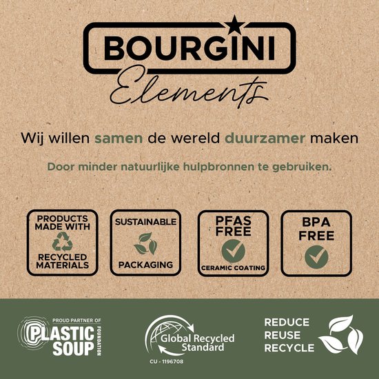 Bourgini Elements - Batteur à main - 5 vitesses avec fonction Turbo - Accessoires en acier inoxydable - Puissance de 400 W - Matériaux recyclés certifiés GRS