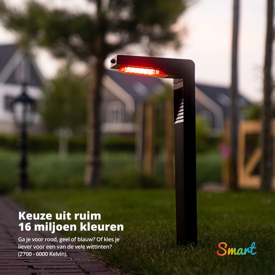 FlinQ Gaia - Lumière solaire intelligente pour le jardin - Lumière solaire pour le jardin - Puissance solaire - Lumière blanche et colorée - Détecteur de mouvement - Lot de 2 - Noir