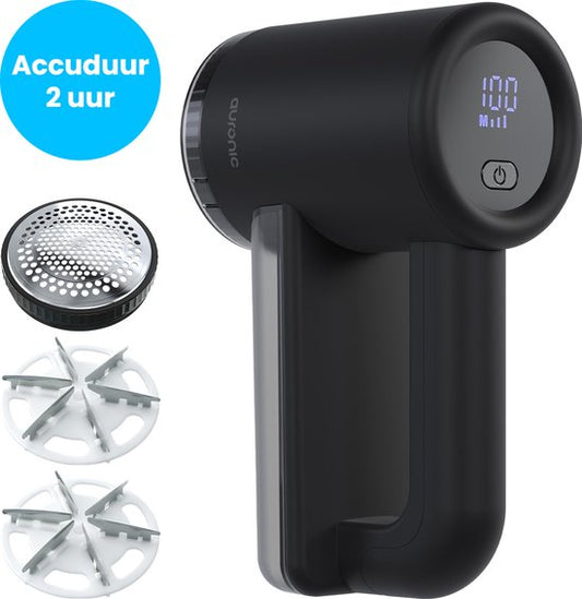 Auronic Electric Lint Remover Pro - Tondeuse à peluches - Rechargeable - Affichage LED - 3 étapes - Défoliateur - Noir