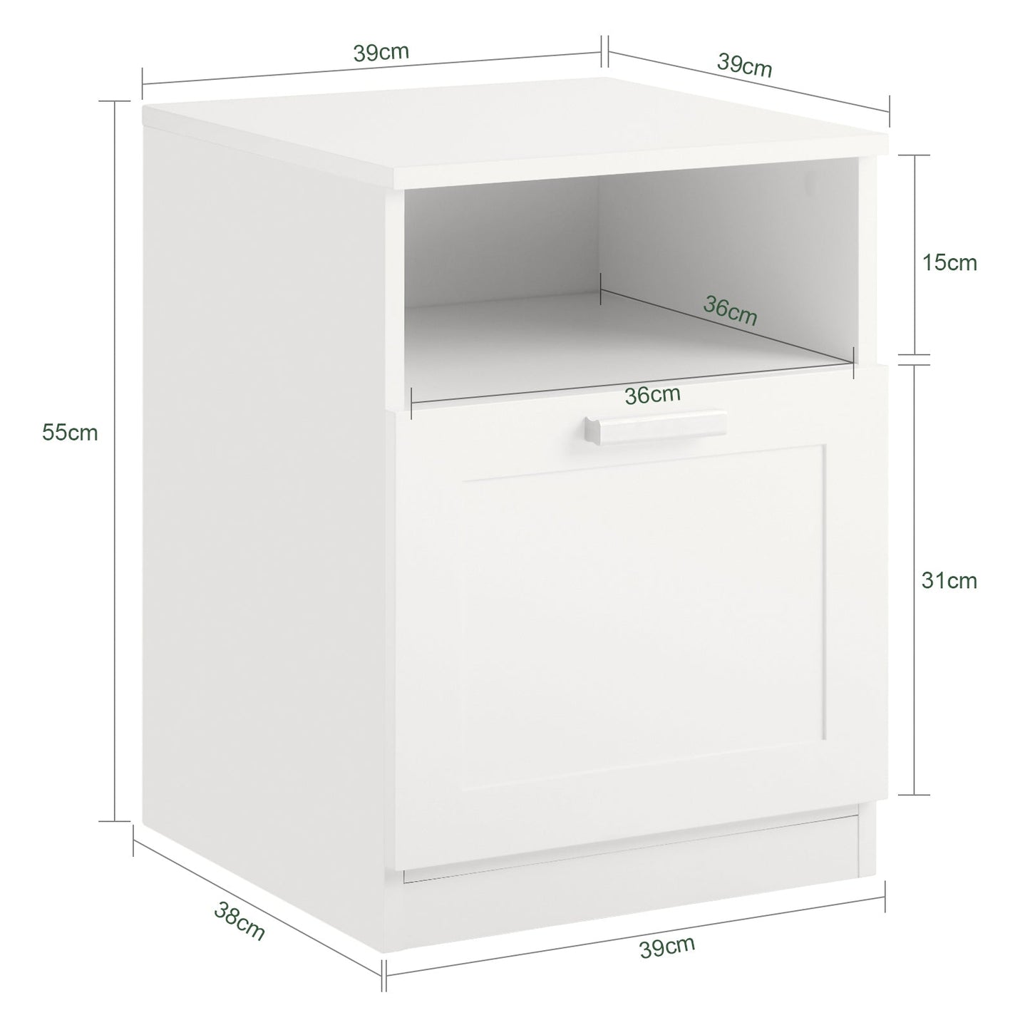 SoBuy Table de chevet - avec compartiment ouvert et tiroir - max. 30 kg - 39 x 38 x 55 cm - blanc
