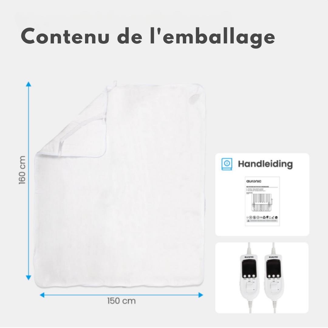 Couverture chauffante Auronic - Zone de pieds réglable - 9 niveaux - 160x150cm - Blanc