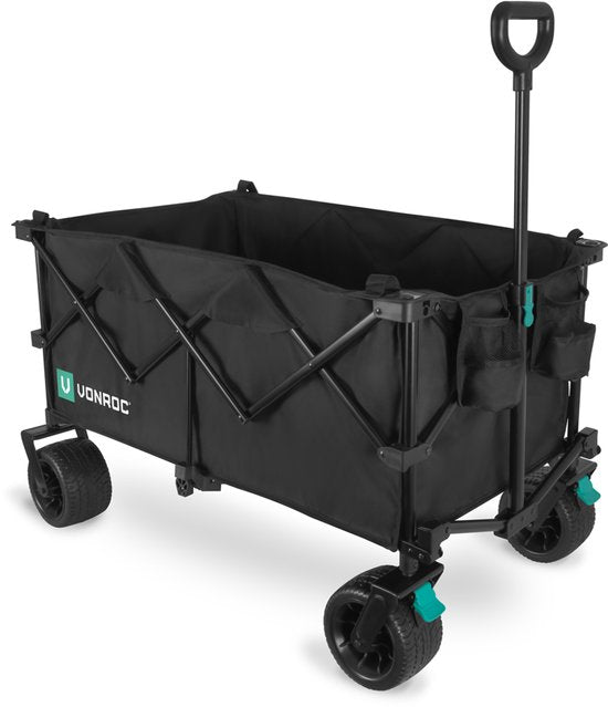 VONROC Bolderkar XL - Pliable - Capacité de charge 80 kg - Capacité 200l - Modèle extra spacieux - Roues solides anti-fuites - Cadre en acier robuste - Polyester 600D - Noir