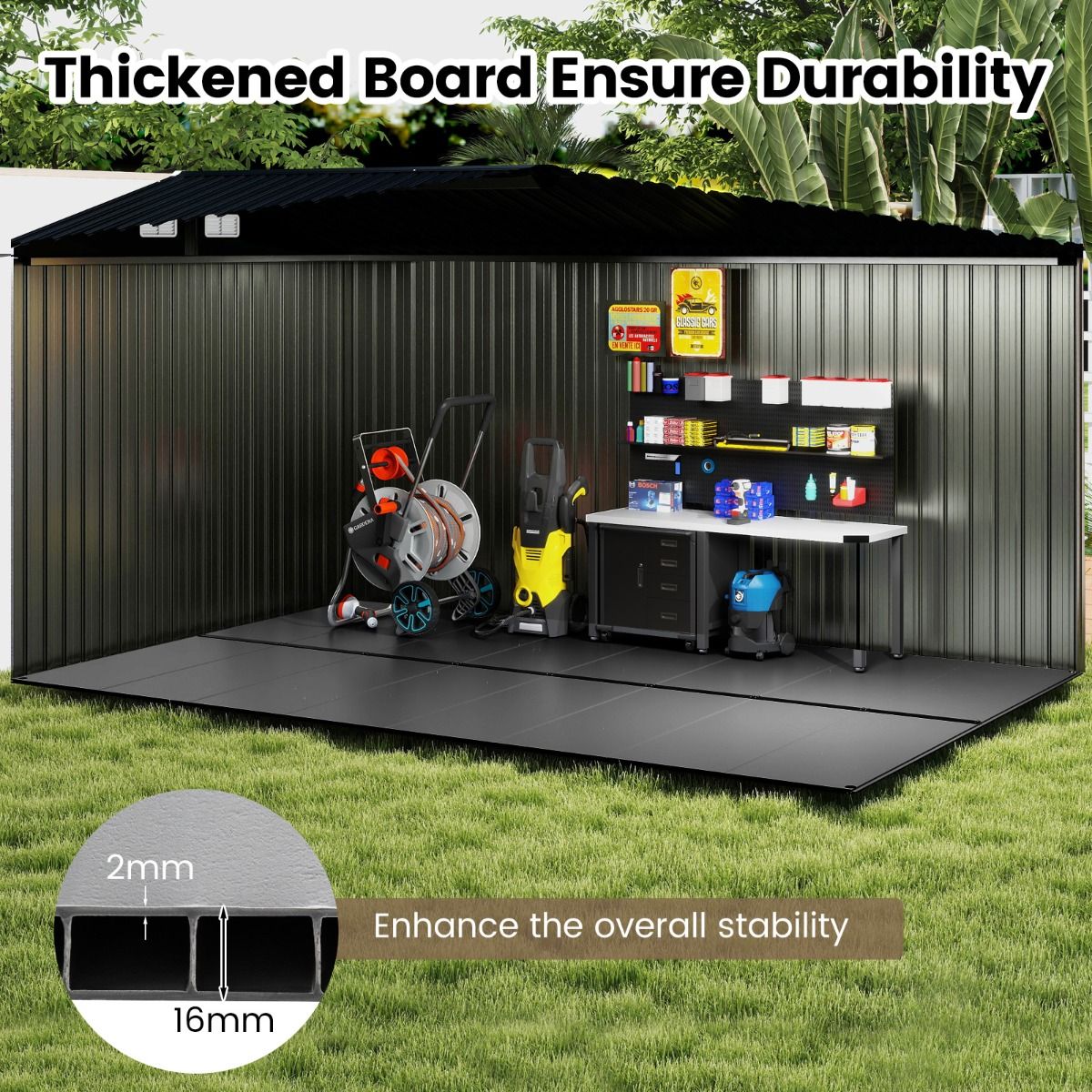 Coast Floorboard Tool Shed - 343 x 215 cm - Gris - Tapis de sol antidérapant pour jardin et terrasse