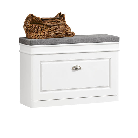 SoBuy Banc à chaussures avec rangement et coussin d'assise - blanc - 75 x 24 x 51 cm - Meuble d'entrée compact avec rabat