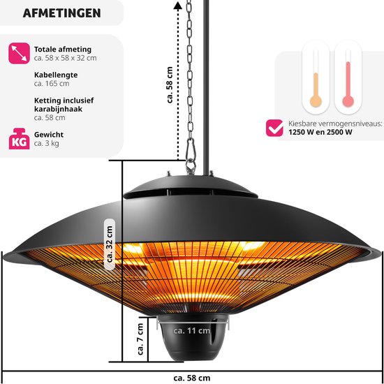 tectake® - Chauffage infrarouge suspendu - chauffage de plafond - chauffage infrarouge extérieur et intérieur - chauffage électrique - chauffage de plafond pour terrasse