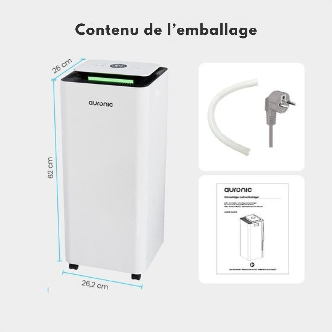 Déshumidificateur et purificateur d'air Auronic - Pro Series - 16L par jour - Fonction Wash-dry - Chambre à coucher, salle de bain et salon - Blanc