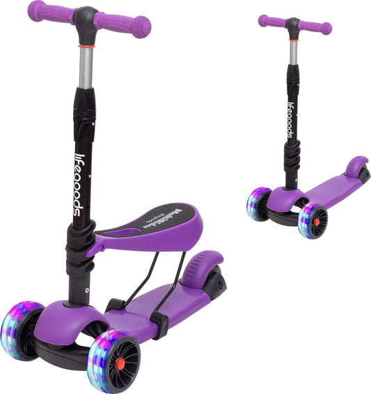LifeGoods MultiRider Scooter pour enfants - Étape 3-8 ans - Siège réglable - Roues lumineuses - Garçons/Filles - Violet