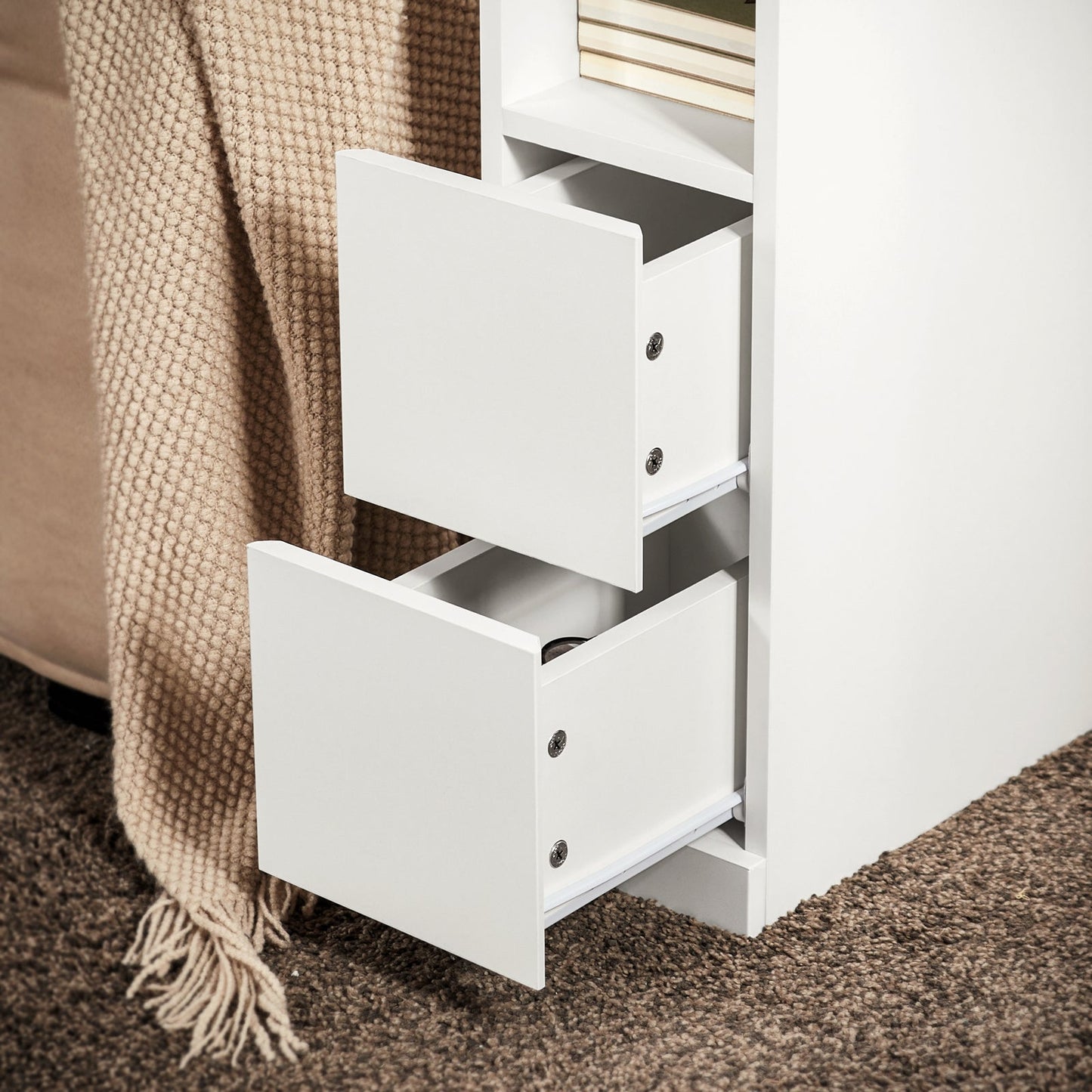 SoBuy Table de nuit - FBT149-WN - 2 tiroirs et compartiment ouvert - 20 cm x 35 cm x H60 cm - Blanc