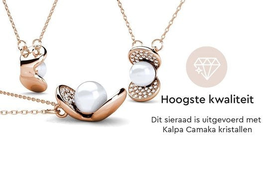 Yolora Collier femme avec pendentif - perle et 52 cristaux Kalpa Camaka - couleur rose - plaqué or rose 18 carats - Collier femme or rose - bijoux - boîte cadeau de luxe - boîte cadeau - boîte cadeau exclusive - bel emballage cadeau