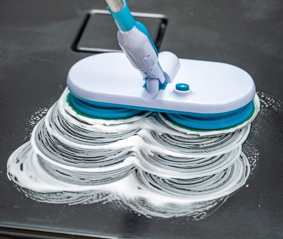 Mediashop Hurricane Floating Mop : balai à franges électrique - balai à franges rechargeable pour nettoyer, récurer et frotter les sols - avec 2 x 3 tampons en microfibre - Édition vente par correspondance