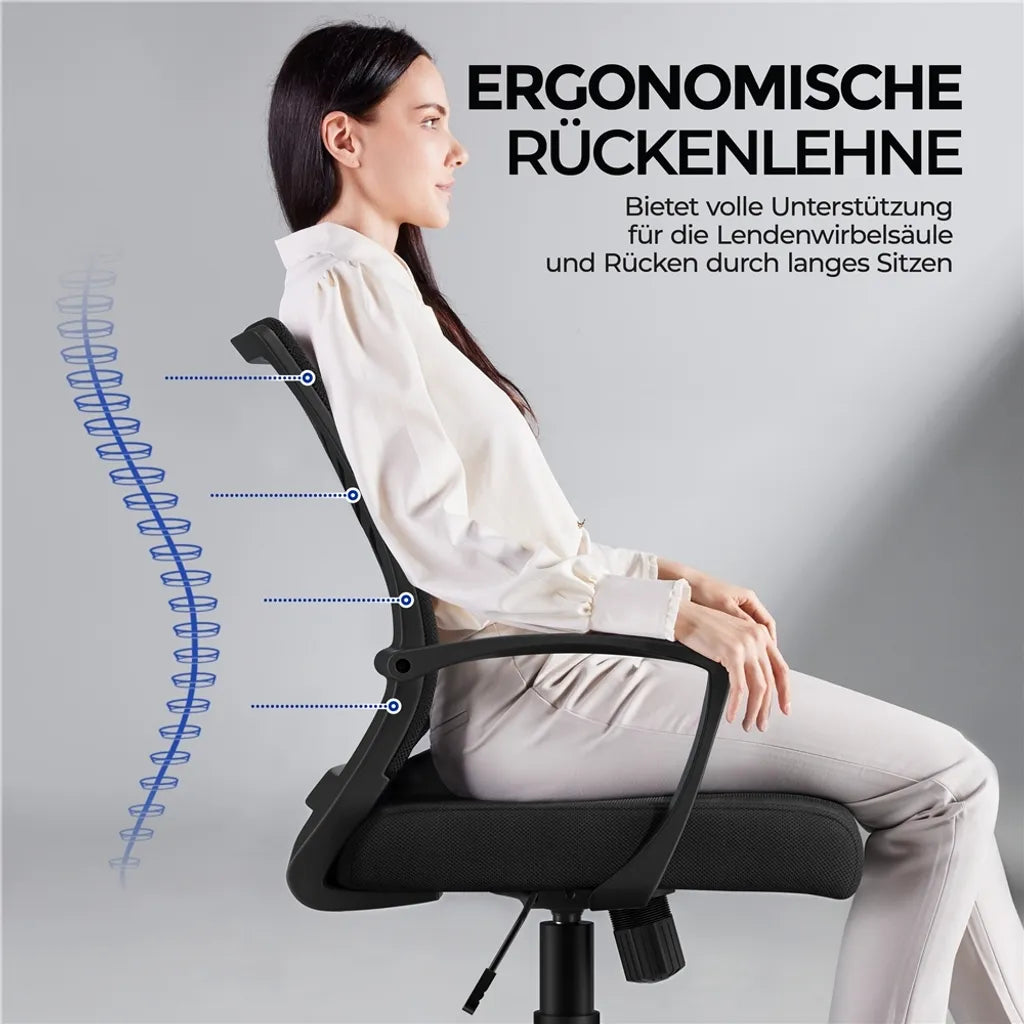 Yaheetech Siège de bureau - Ergonomique - Avec fonction bascule - Réglable - Pivotant - Noir