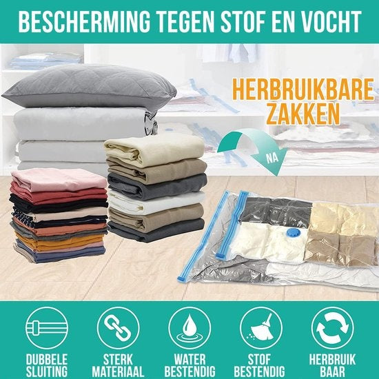 Strex Vacuum Bags Duvets & Clothes - 14 Pieces / 4 Sizes - Travel Bags / Vacuum Bags - Incl. Hand Pump