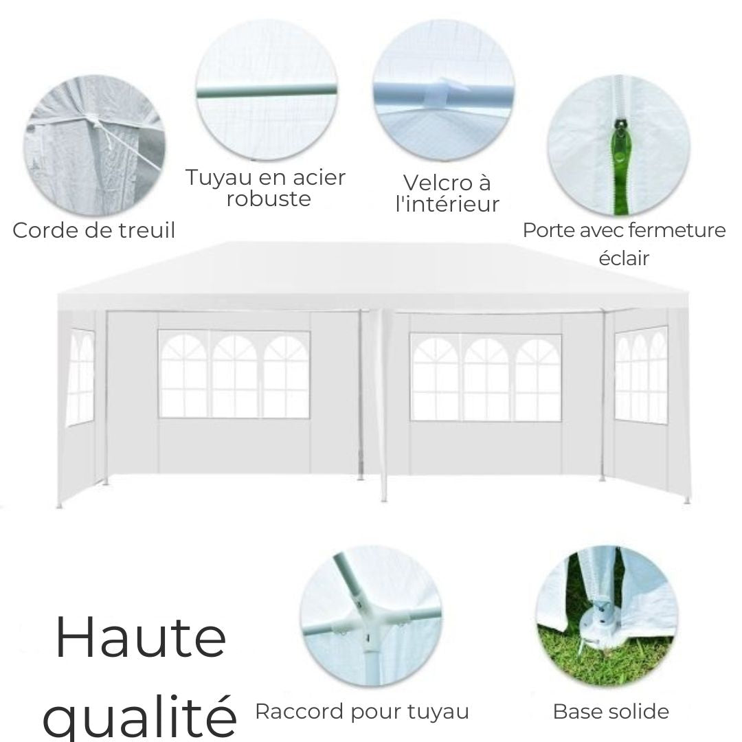 Tente de réception pour pavillon de jardin COAST - 2,5 m - 6 x 3 x 2,5 m - acier/PE - Blanc