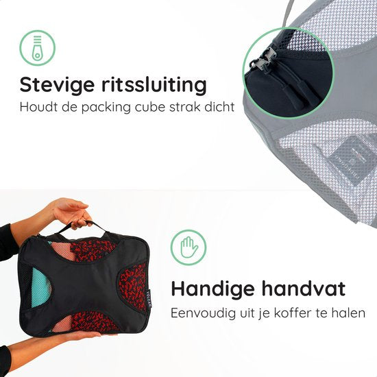 Volcan Packing Cubes - Kit d'organisation pour valise - 4 pièces - Cubes de voyage - Pour sac à dos et valise - Noir