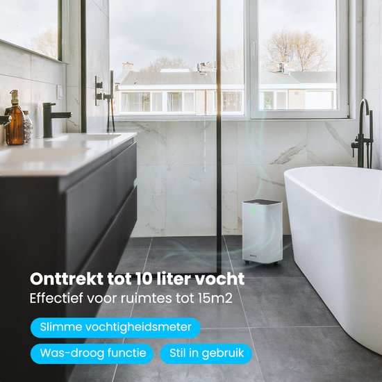 Déshumidificateur Auronic - Série compacte - 10L par jour - Fonction Lavage-Séchage - Chambre à coucher, salle de bain et salon - Blanc