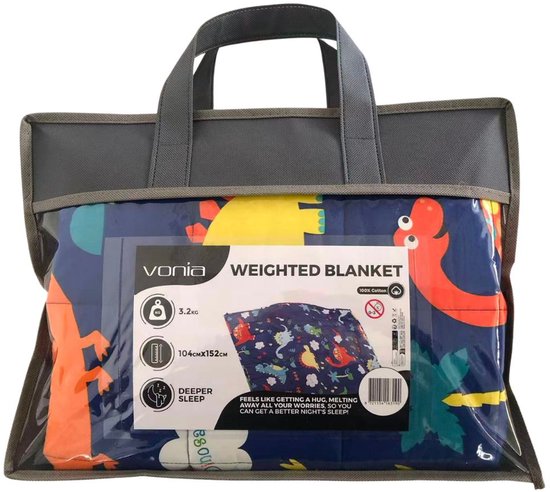 Vonia Couverture lestée Enfant 3,2 kg - Couverture lestée - 104 x 152 cm - Coton - Dino