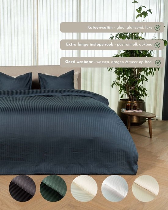 Housse de couette Kayori Elin en satin de coton - 260 x 200-220 cm + 2 taies d'oreiller - Lit jumeau - Anthracite
