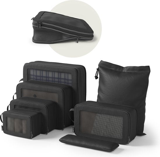 ONYX Cubes de compression - 7 pièces - Kit d'organisation pour valises - Compression zip - Pour valises et sacs - Noir
