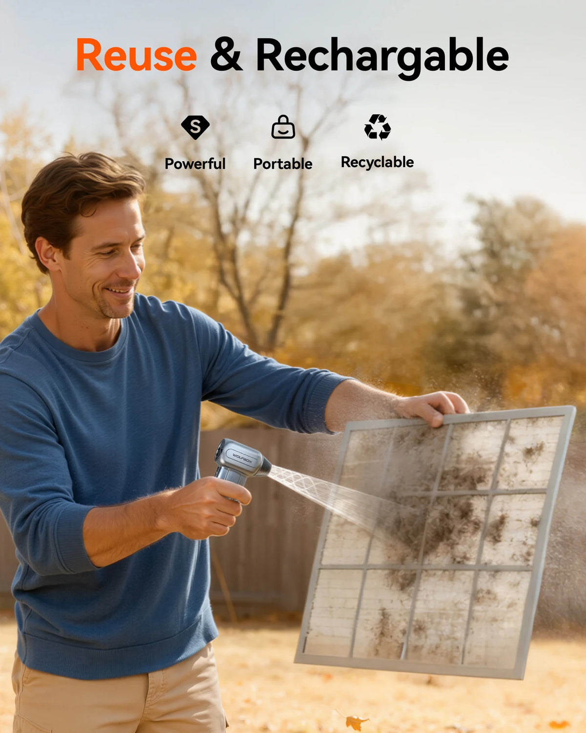 Souffleur d'air sans fil WOLFBOX DF60 – 110 000 tr/min – 3 vitesses – Souffleur d'air puissant pour la voiture, la maison et l'extérieur