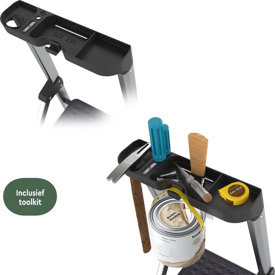 BRASQ Household Ladder 5-Step Silver - Échelle de cuisine pliable en aluminium pour usage privé et professionnel - Échelle - Antidérapante