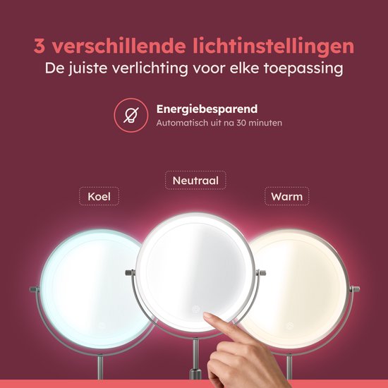 Miroir de maquillage Fraay® avec éclairage LED - Grossissement 10x - Miroir grossissant avec éclairage - Rechargeable - Miroir de rasage - Miroir de salle de bains - Nickel