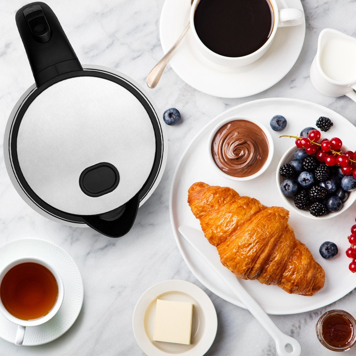 Bouilloire électrique - KitchenBrothers - 1,7L - 2200W - Verre - Acier Inoxydable