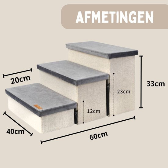 Escalier pour chien Escalier robuste pour chien avec rangement - Escalier pour chien - marche pour canapé ou lit - Jusqu'à 60 kg - Anthracite - Universel