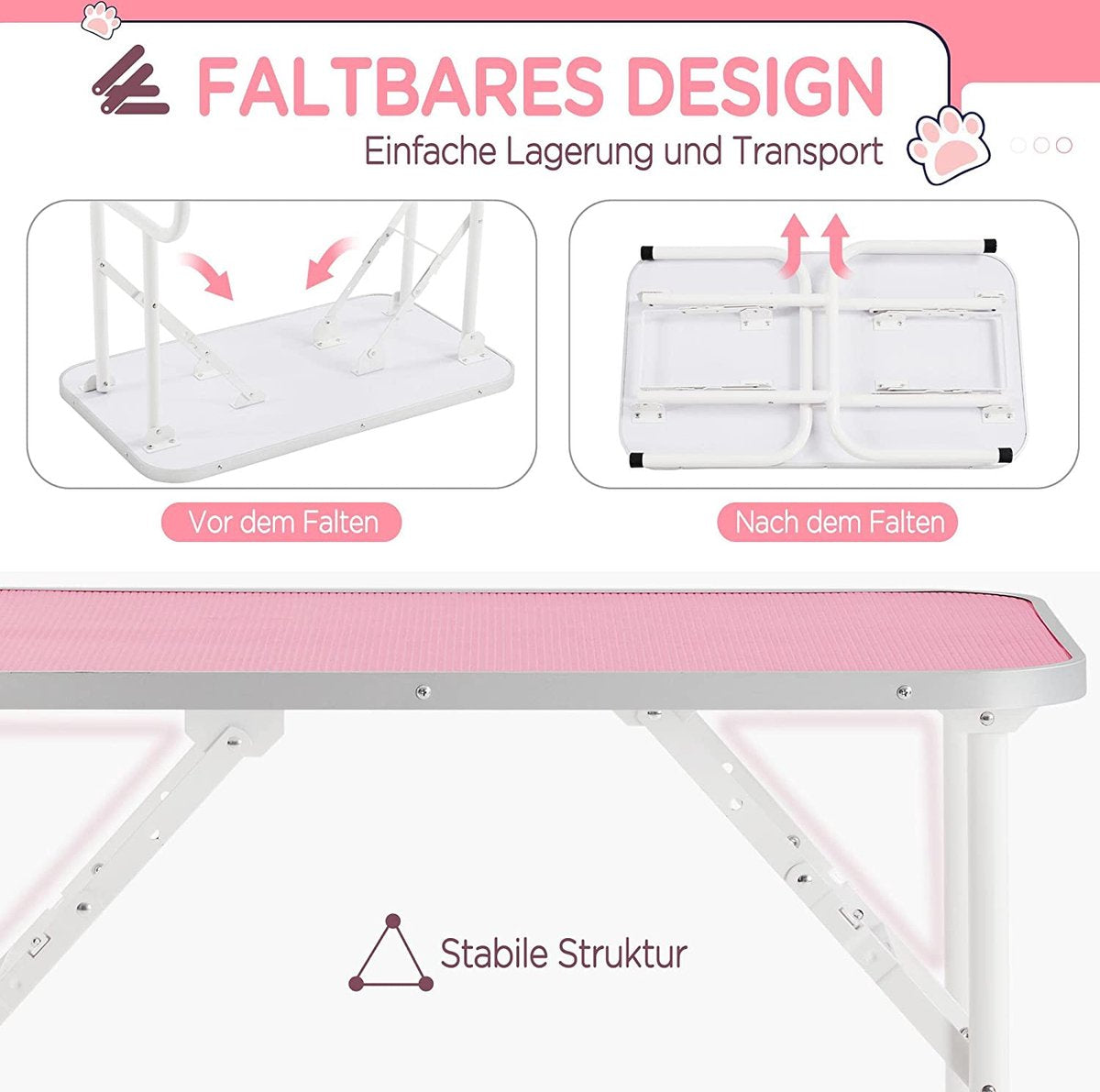 Table de toilettage pour chiens Yaheetech - 100 kg - Réglable - Pliable - Rose