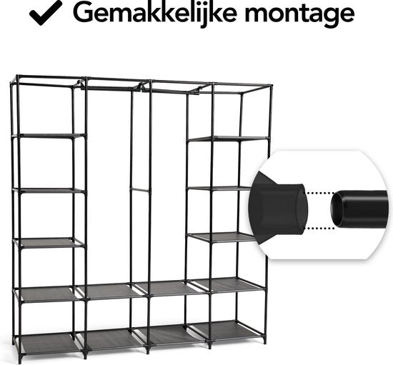 Armoire Brixy - Armoire - XXL - Armoire pliable - 175 x 170 x 45cm - Armoire de camping - Armoire pliable en tissu - Noir