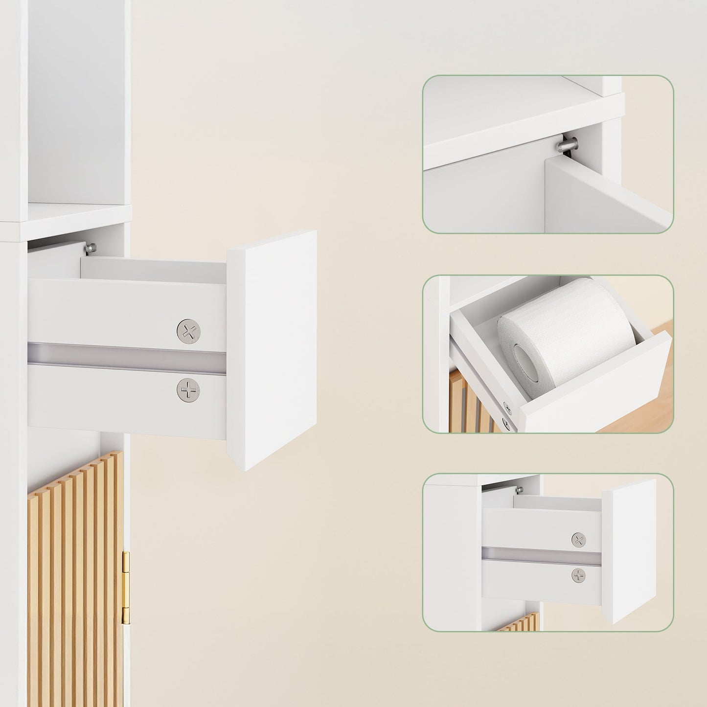 sobuy armoire de toilette haute avec portes en bambou - 20 × 20 × 180 cm | blanc