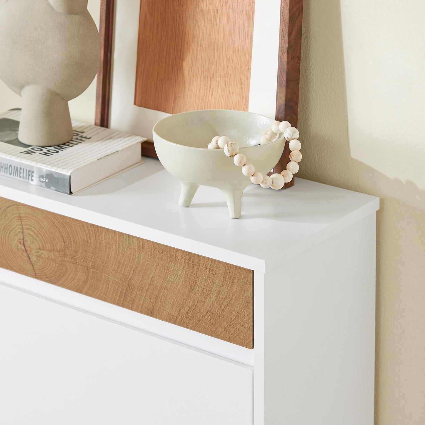 SoBuy FSR205-WN Armoire à chaussures entrée bois blanc 61 x 26 x 91 cm - compacte avec tiroir et portes basculantes - design scandinave